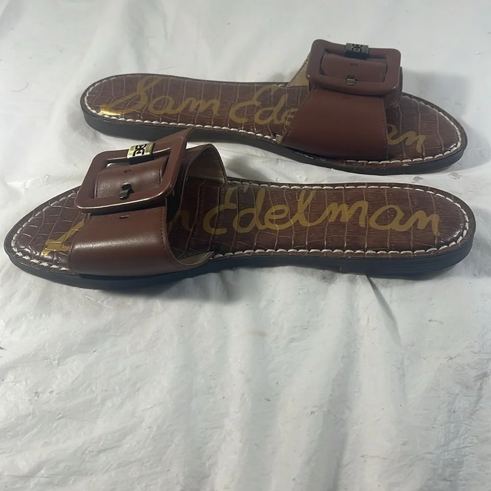 Sam Edelman Women’s Granada Brown Croc-Embossed Adjustable Buckle Slide Sandals - Picture 9 of 9